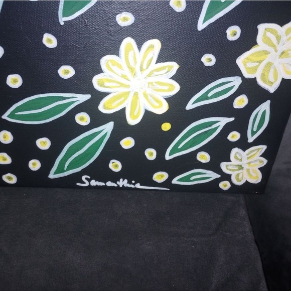 Hand Painted Yellow Floral on Black 16x20 Unframed Canvas - Picture 2 of 2